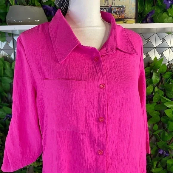 NWT Blooming Jelly Small Barbie Pink Button Up Sleeve Oversized 3/4 Sleeve Shirt - Picture 5 of 9